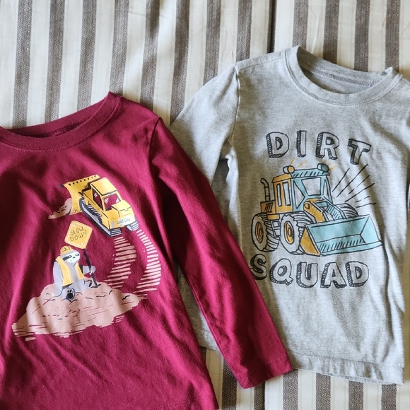 Kids Construction Theme Long Sleeve Shirts - Red and Gray - Picture 1 of 5